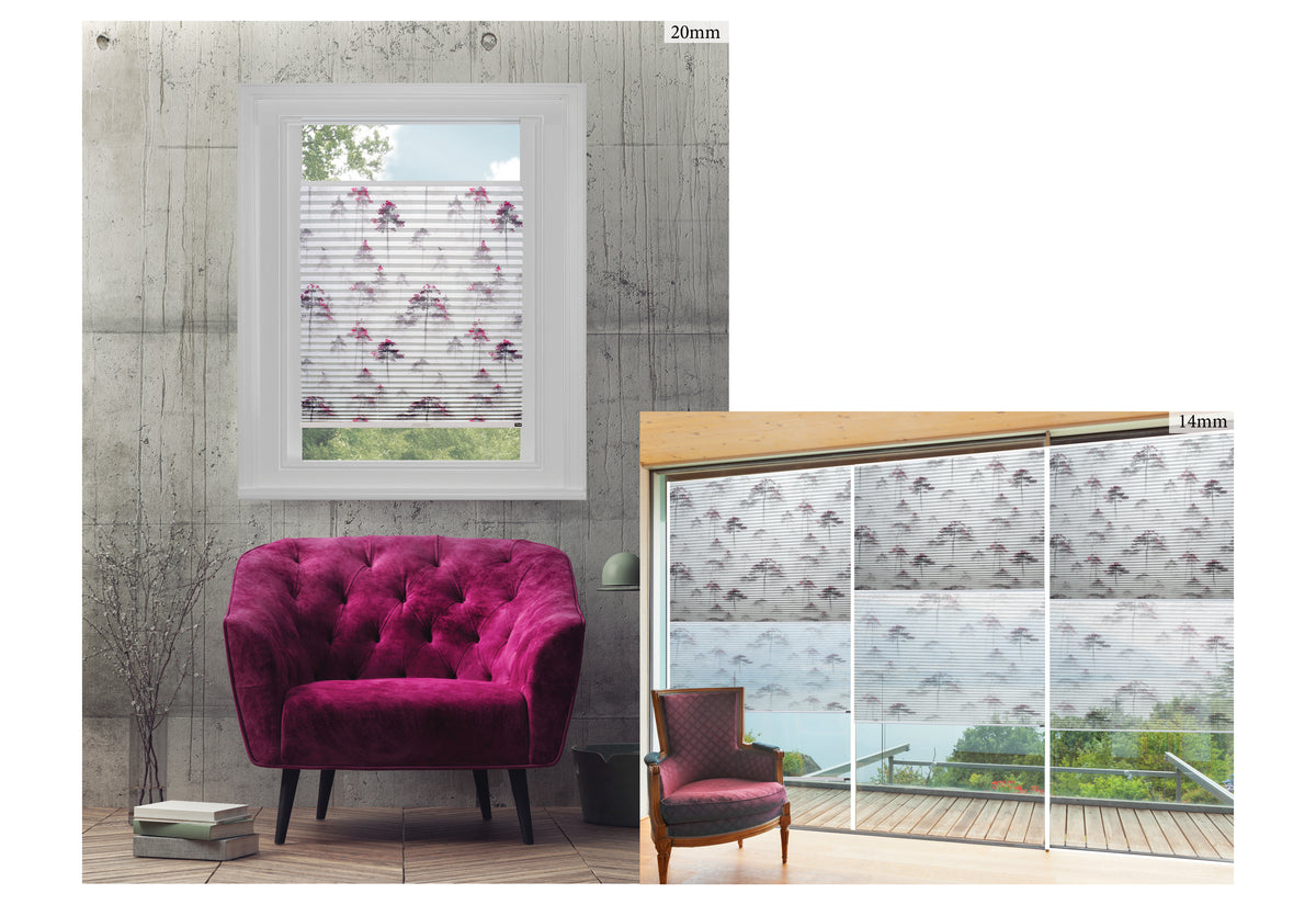 Lattice Printed Perfect Fit Pleated Blind installed in modern home setting with natural light